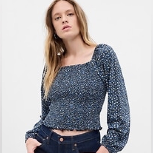 Banana Republic Tops - NWOT Gap Blue Mini Floral Smocked Cropped Top Sz XS